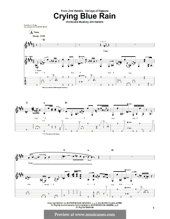 Crying Blue Rain: For guitar with tab by Jimi Hendrix