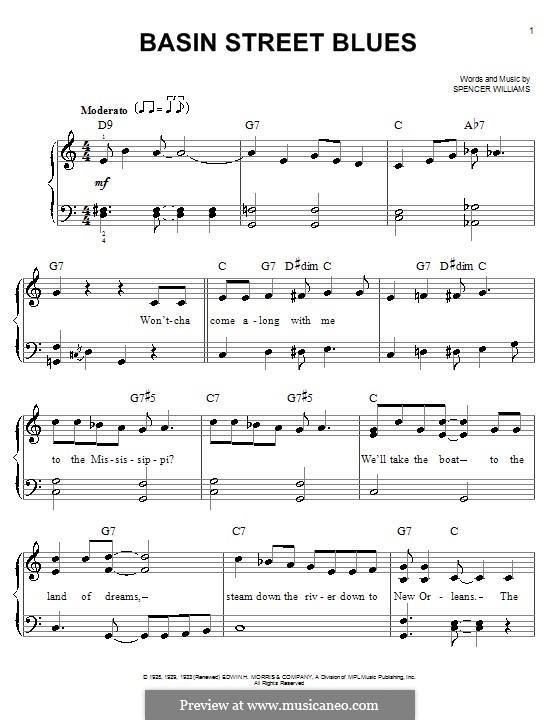 Basin Street Blues (Louis Armstrong): For easy piano by Spencer Williams
