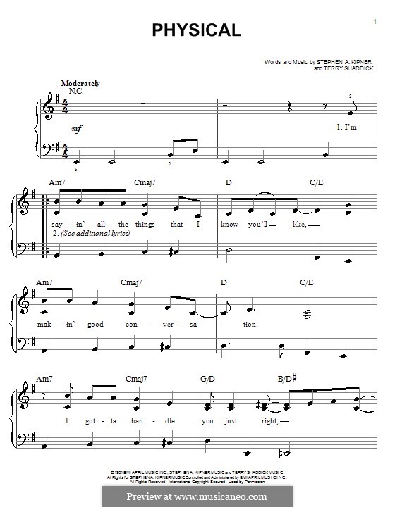 Physical (Olivia Newton-John): For easy piano by Stephen Alan Kipner, Terry Shaddick