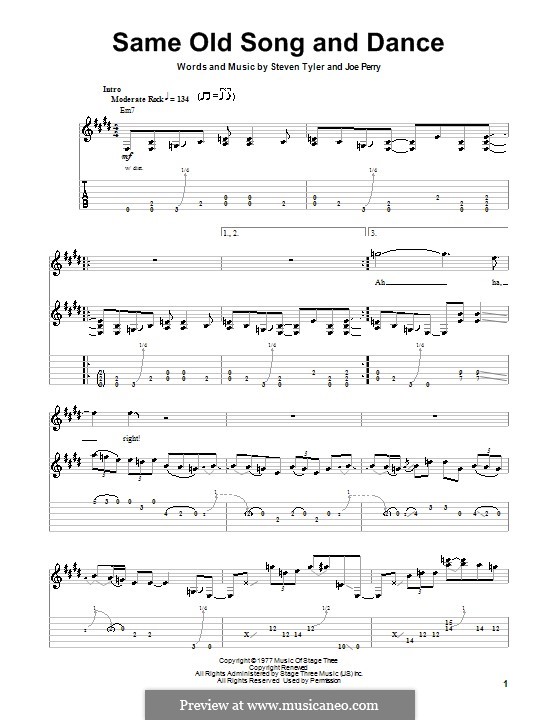 Same Old Song & Dance (Aerosmith): For guitar with tab by Joe Perry, Steven Tyler