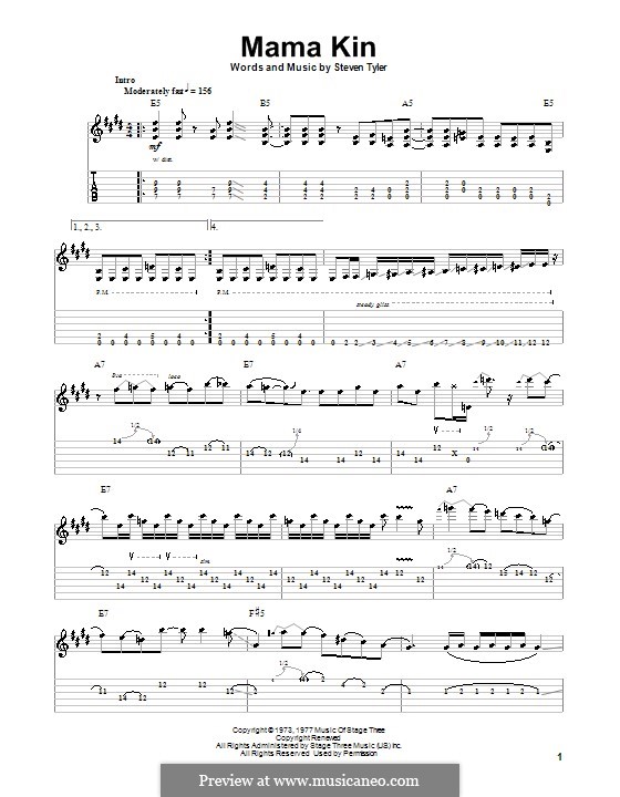 Mama Kin (Aerosmith): For guitar with tab by Steven Tyler