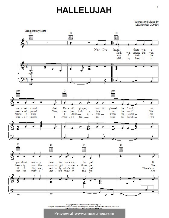 Hallelujah by L. Cohen - sheet music on MusicaNeo