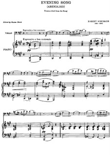 Twelve Pieces for Piano Four Hands, Op.85: No.12 Evening Song, for cello and piano – score, solo part by Robert Schumann