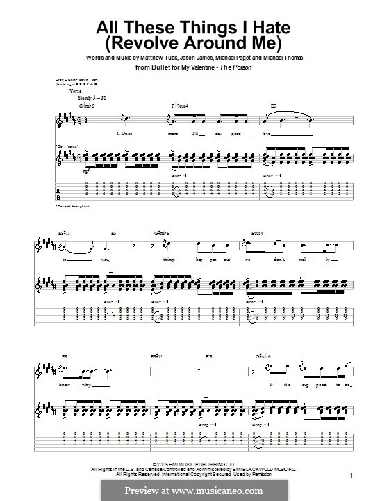 All These Things I Hate (Revolve Around Me): Guitar Tab (Bullet For My Valentine) by Jason James, Matthew Tuck, Michael Paget, Michael Thomas
