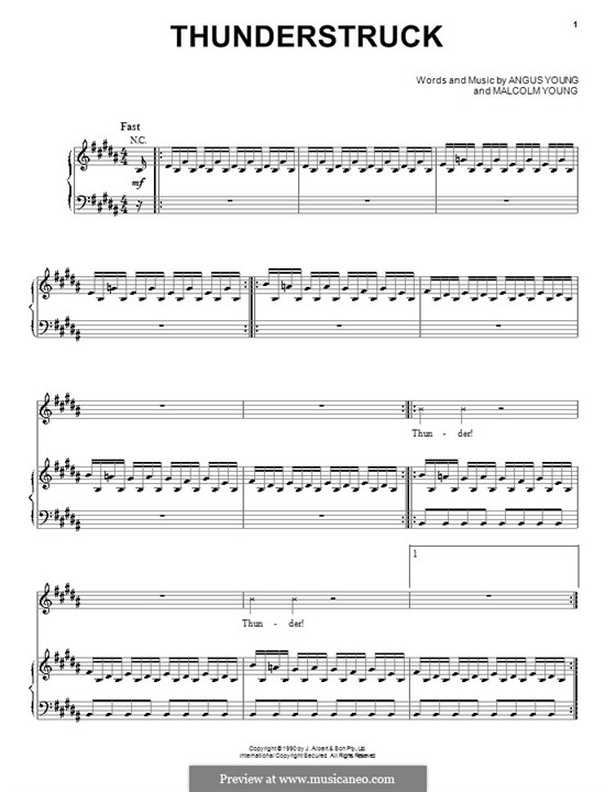 Thunderstruck (AC/DC): For voice and piano (or guitar) by Angus Young, Malcolm Young