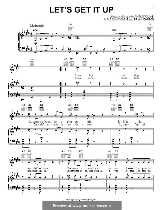 Let's Get It Up (AC/DC): For voice and piano (or guitar) by Angus Young, Brian Johnson, Malcolm Young