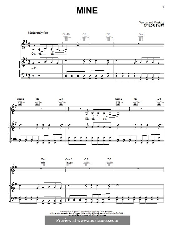 Mine: For voice and piano (or guitar) by Taylor Swift