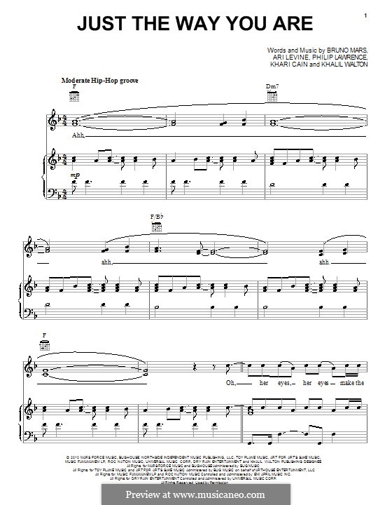 Vocal version: For voice and piano (or guitar) by Ari Levine, Khalil Walton, Khari Cain, Bruno Mars, Philip Lawrence