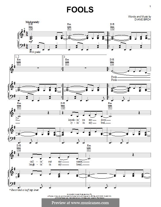 Fools: For voice and piano (or guitar) by Diane Birch