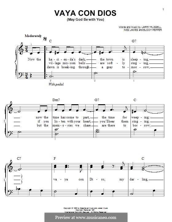 Vaya Con Dios (Les Paul & Mary Ford): For easy piano by Buddy Pepper, Inez James, Larry Russell