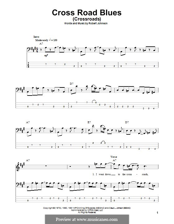 Cross Road Blues (Crossroads): For bass guitar with tab by Robert Leroy Johnson