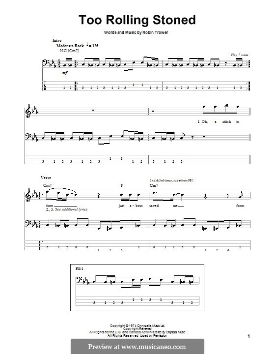 Too Rolling Stoned: For bass guitar with tab by Robin Trower