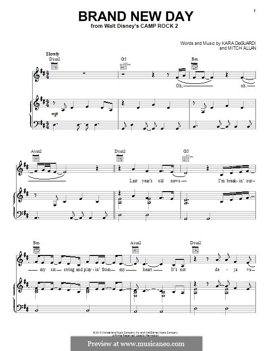 Brand New Day (Demi Lovato): For voice and piano (or guitar) by Mitch Allan