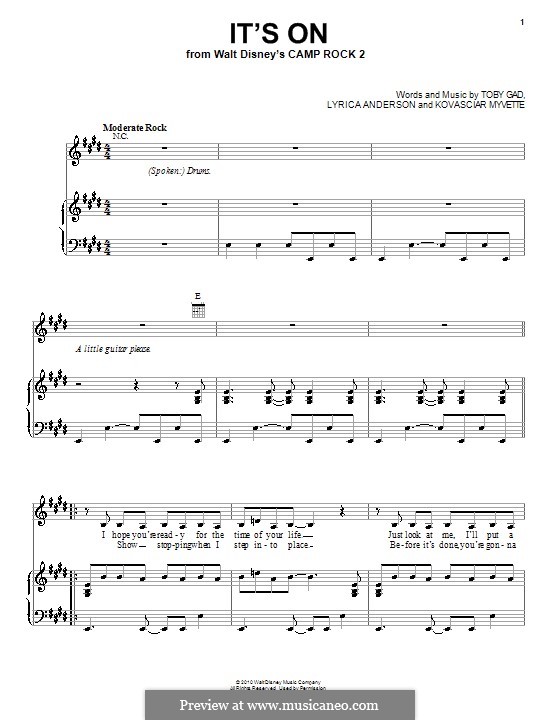 It's On (Camp Rock 2 (Movie)): For voice and piano (or guitar) by Kovasciar Myvette, Lyrica Anderson, Tobias Gad