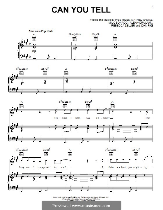 Can You Tell (Ra Ra Riot): For voice and piano (or guitar) by Alexandra Lawn, John Pike, Mathieu Santos, Milo Bonacci, Rebecca Zeller, Wes Miles