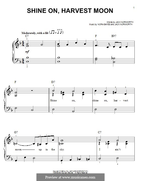 Shine On, Harvest Moon: For easy piano by Nora Bayes