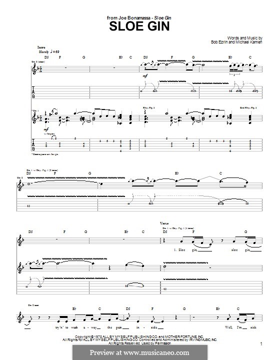 Sloe Gin (Joe Bonamassa) by B. Ezrin, M. Kamen sheet music on MusicaNeo