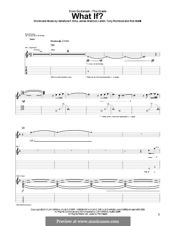 What If? (Godsmack): For guitar with tab by James Shannon Larkin, Rob Merrill, Sully Erna, Tony Rombola
