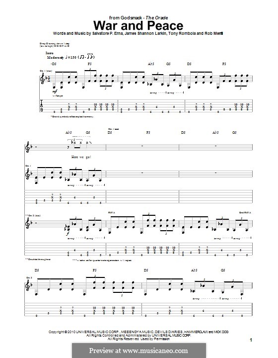 War and Peace (Godsmack): For guitar with tab by James Shannon Larkin, Rob Merrill, Sully Erna, Tony Rombola