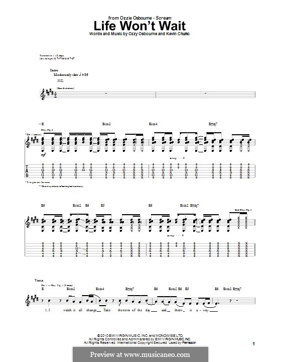 Life Won't Wait (Ozzy Osbourne): For guitar with tab by Kevin Churko