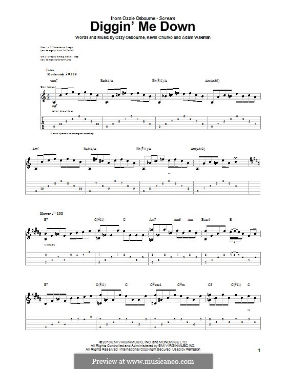 Diggin' Me Down (Ozzy Osbourne): For guitar with tab by Adam Wakeman, Kevin Churko