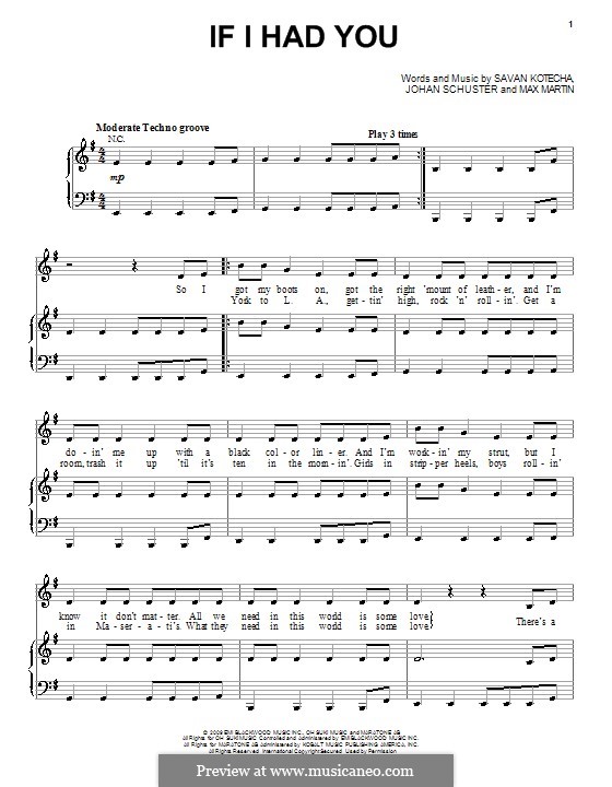 If I Had You: For voice and piano (or guitar) by Shellback, Max Martin, Savan Kotecha