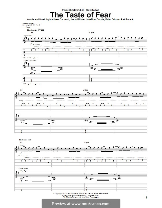 The Taste of Fear (Shadows Fall): For guitar with tab by Brian Fair, Jason Bittner, Jonathan Donais, Matthew Bachand, Paul Romanko