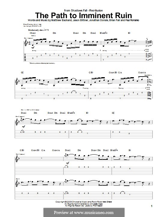 The Path to Imminent Ruin (Shadows Fall): For guitar with tab by Brian Fair, Jason Bittner, Jonathan Donais, Matthew Bachand, Paul Romanko