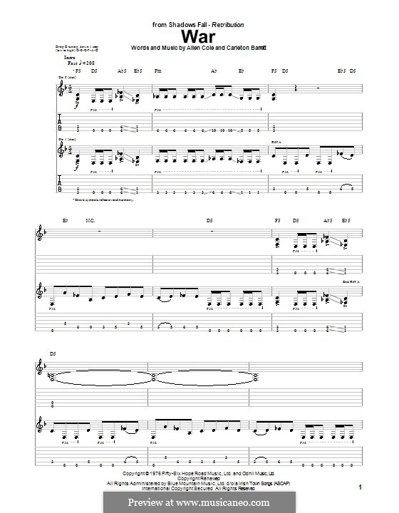 War: For guitar with tab (Shadows Fall) by Allen Cole, Carlton Barrett