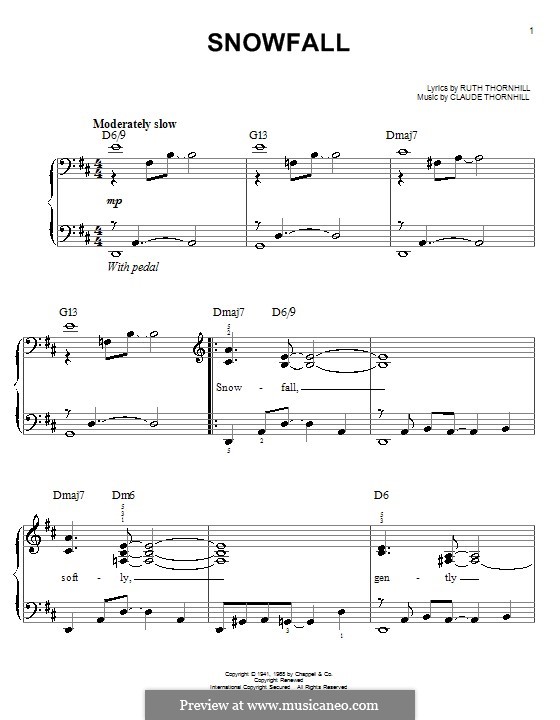 Snowfall (Tony Bennett): For easy piano by Claude Thornhill, Ruth Thornhill