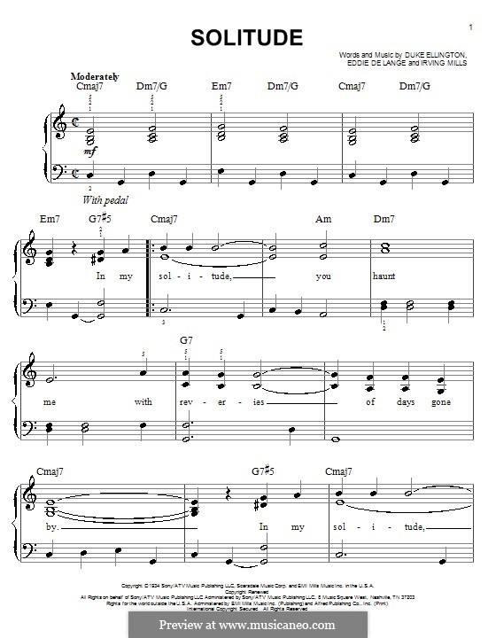 Solitude: For easy piano by Irving Mills, Duke Ellington, Eddie De Lange
