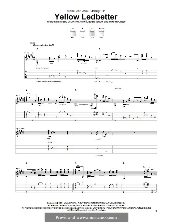 Yellow Ledbetter (Pearl Jam): For guitar with tab by Eddie Vedder, Jeff Ament, Mike McCready