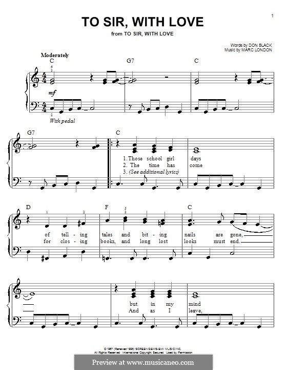 To Sir, with Love: For easy piano by Marc London