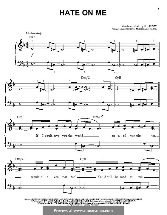 Hate on Me: For easy piano by Adam Blackstone, Steven McKie