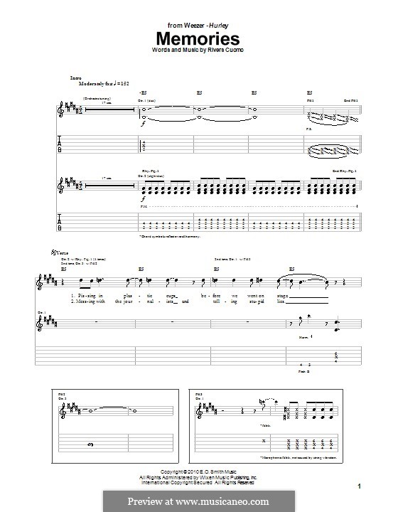 Memories (Weezer): For guitar with tab by Rivers Cuomo