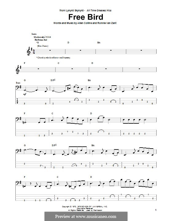 Free Bird (Lynyrd Skynyrd): For bass guitar with tab by Allen Collins, Ronnie Van Zant