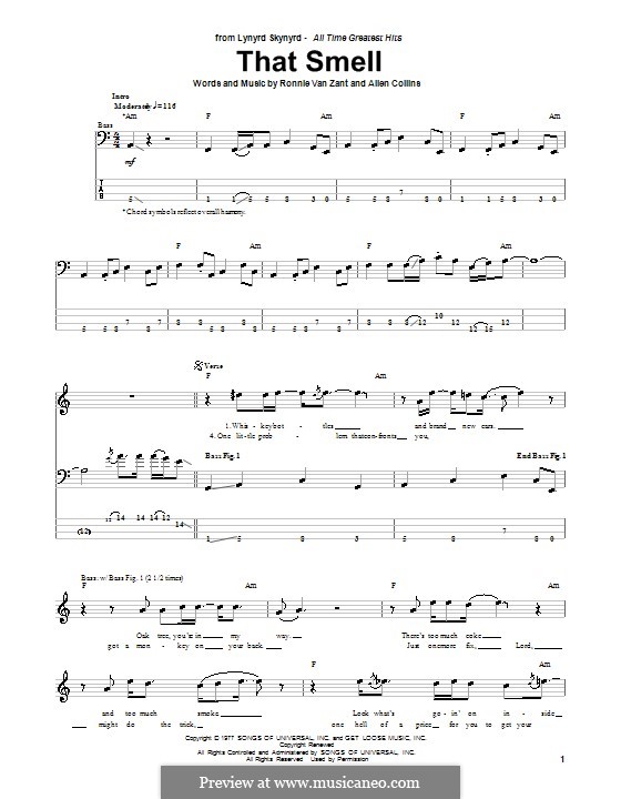 That Smell (Lynyrd Skynyrd): For bass guitar with tab by Alan Collins, Ronnie Van Zant