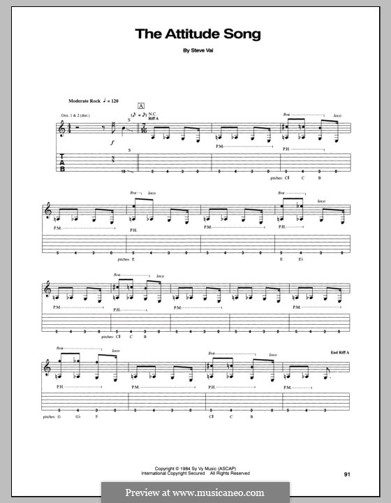 The Attitude Song: For guitar with tab by Steve Vai