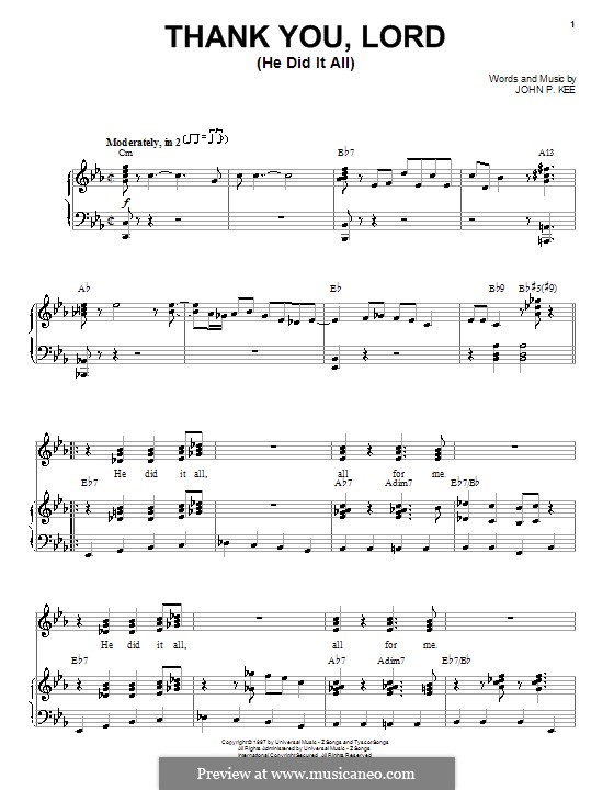 Thank You, Lord (He Did It All): For voice and piano (or guitar) by John P. Kee