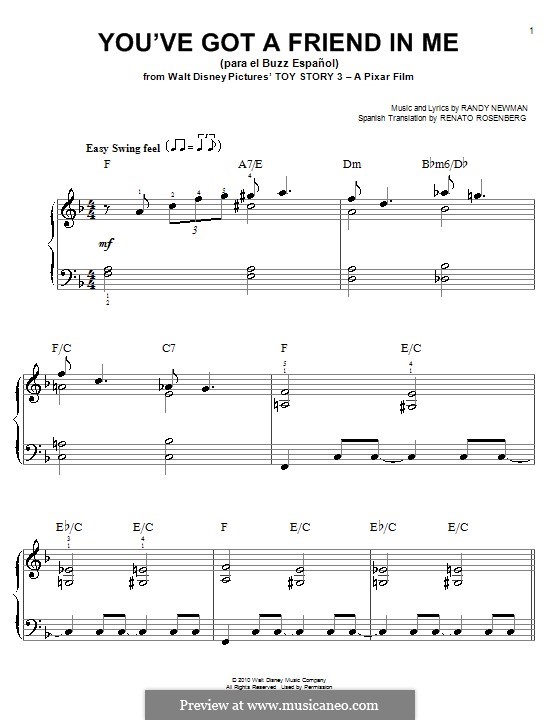 You've Got a Friend in Me (from Disney's Toy Story): For easy piano by Randy Newman