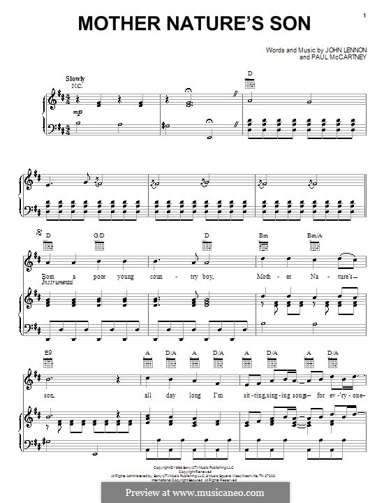 Mother Nature's Son (The Beatles): For voice and piano (or guitar) by John Lennon, Paul McCartney