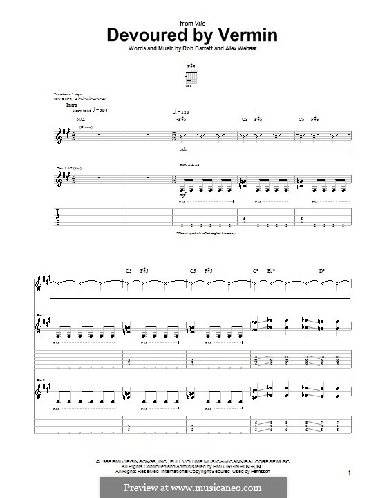 Devoured By Vermin (Cannibal Corpse): For guitar with tab by Alex Webster, Rob Barrett