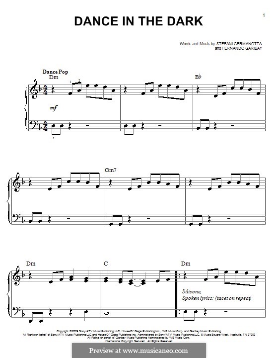 Dance in the Dark (Lady Gaga): For easy piano by Fernando Garibay, Stefani Germanotta