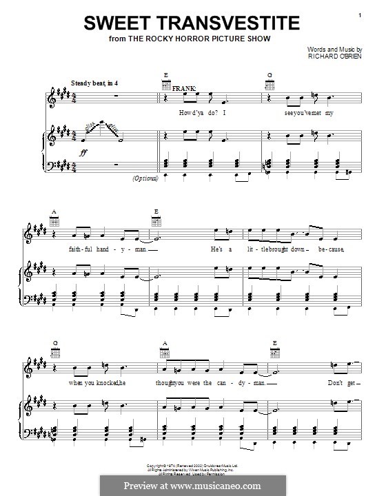 sweet transvestite from the rocky horror picture show by r o rocky horror picture show sheet music