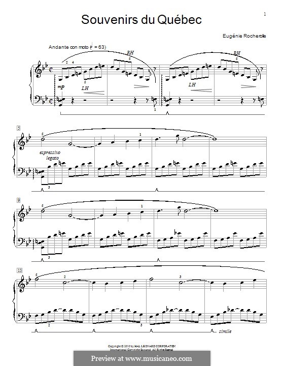 Souvenirs du Quebec: For piano by Eugénie Rocherolle