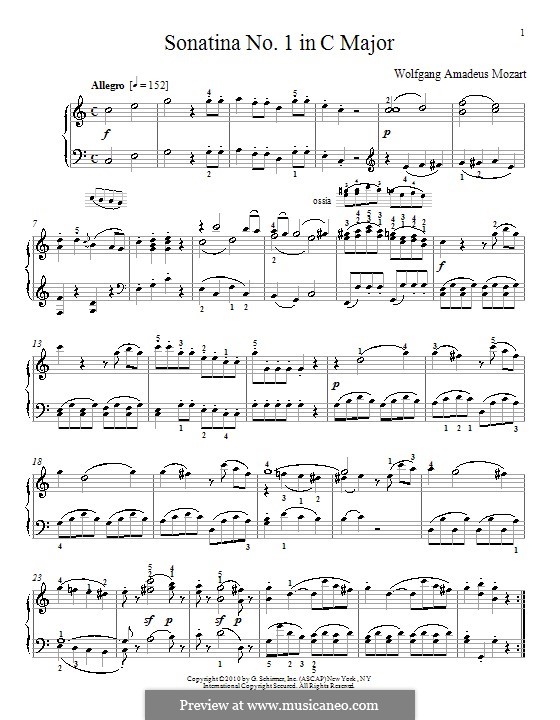 Sonatina for Piano in C Major: For a single performer by Wolfgang Amadeus Mozart