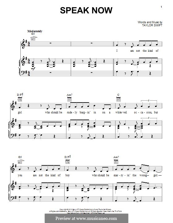 Speak Now: For voice and piano (or guitar) by Taylor Swift