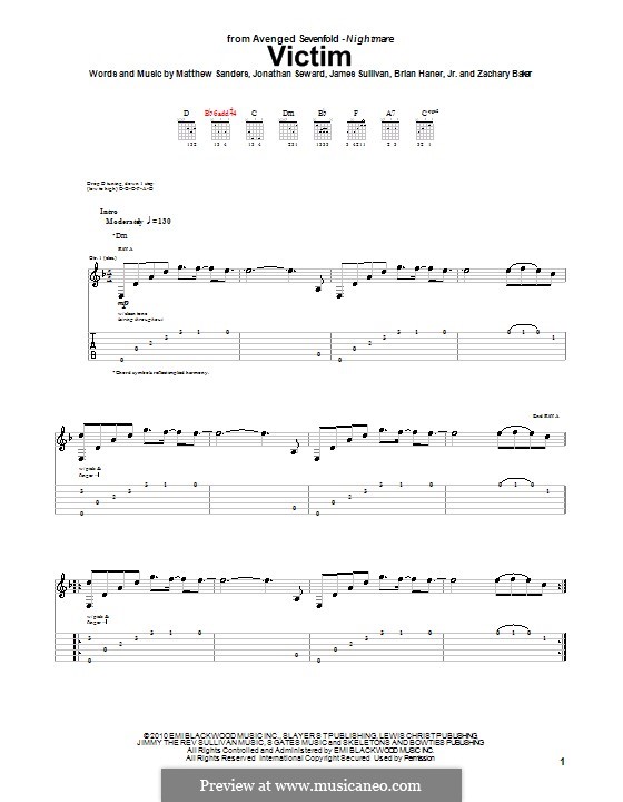 Victim (Avenged Sevenfold): For guitar with tab by Brian Haner Jr., James Sullivan, Jonathan Seward, Matthew Sanders, Zachary Baker