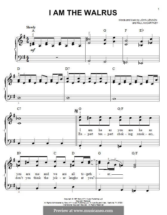 I am the Walrus (The Beatles): For easy piano by John Lennon, Paul McCartney