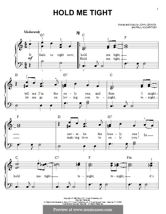 Hold Me Tight (The Beatles): For easy piano by John Lennon, Paul McCartney